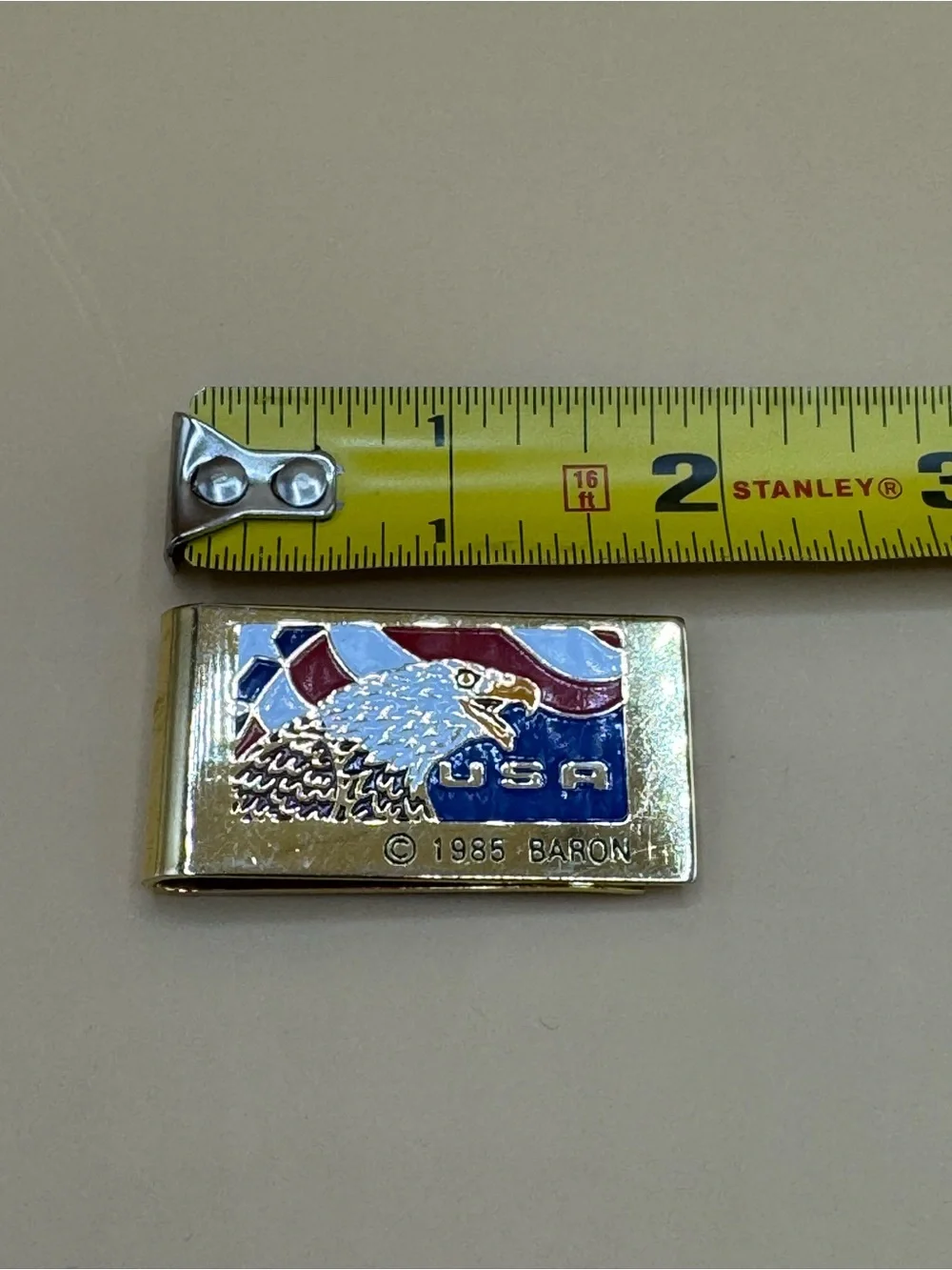 Vintage Enameled USA Eagle Money Clip 1985 Baron Gold Tone